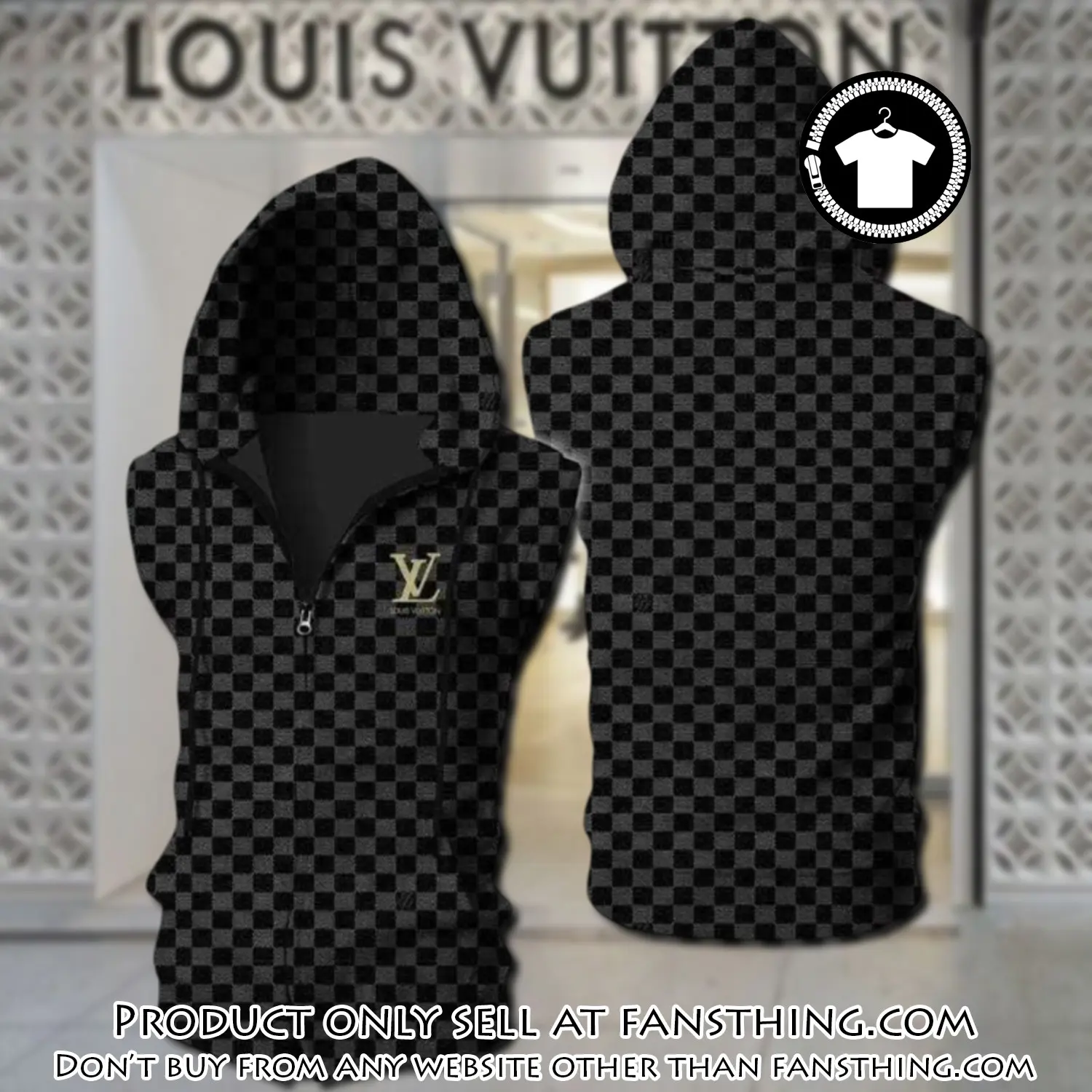 Louis vuitton black unisex sleeveless zip up hoodie luxury for men women szh009 fst0037198